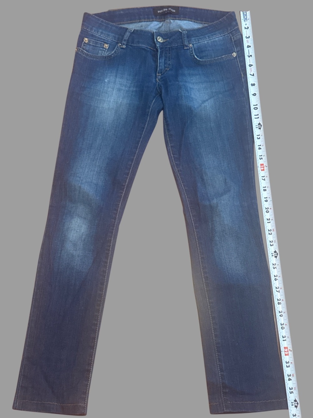 Philipp Plein Crystal Skull Jeans Size 28 Blue Wash Skinny Embellished